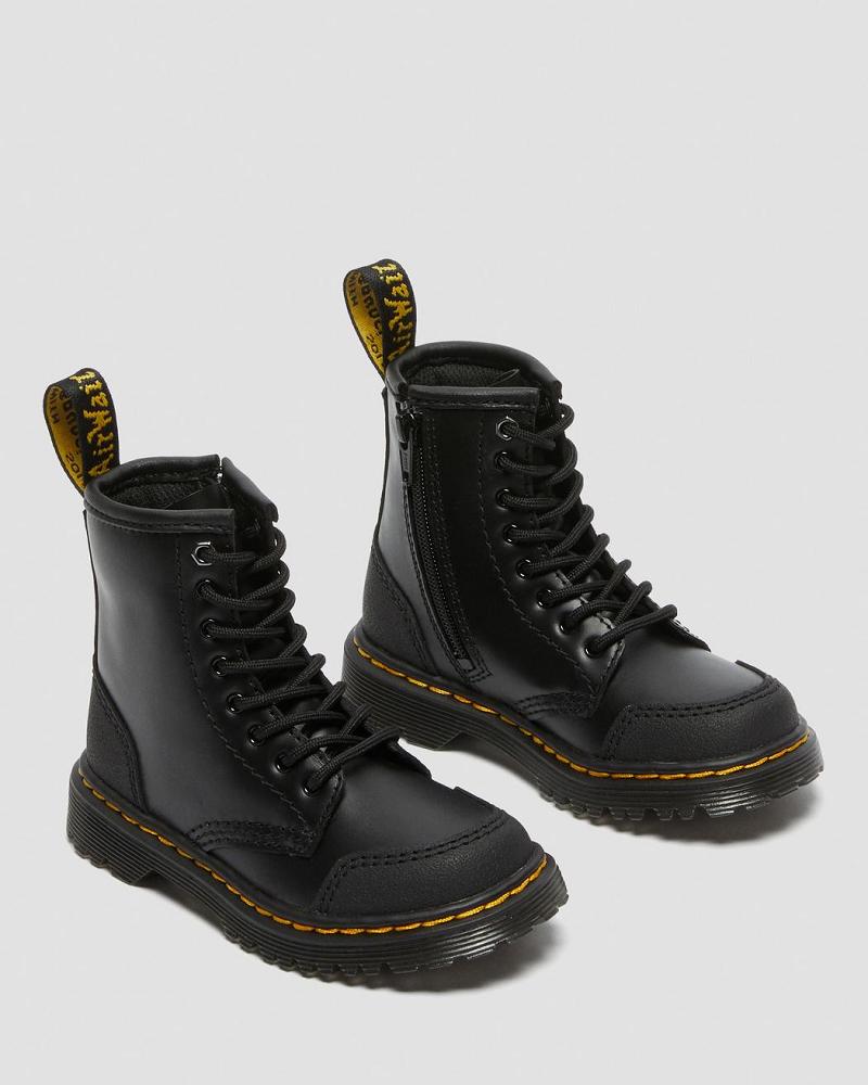 Dr Martens Toddler 1460 Overlay Læder Fritidsstøvler Børn Sort | DK 664NWY